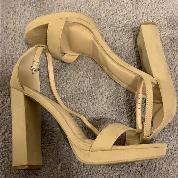 Nude Suede Ankle Strap Heels - Picture 2 of 4